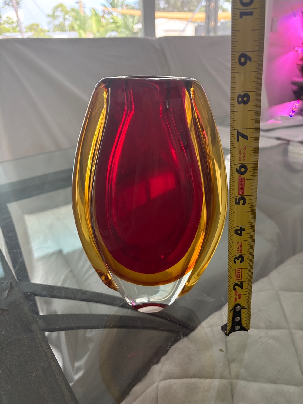 MURANO SOMMERSO- Handblown Red & Amber Glass Vase 🔥